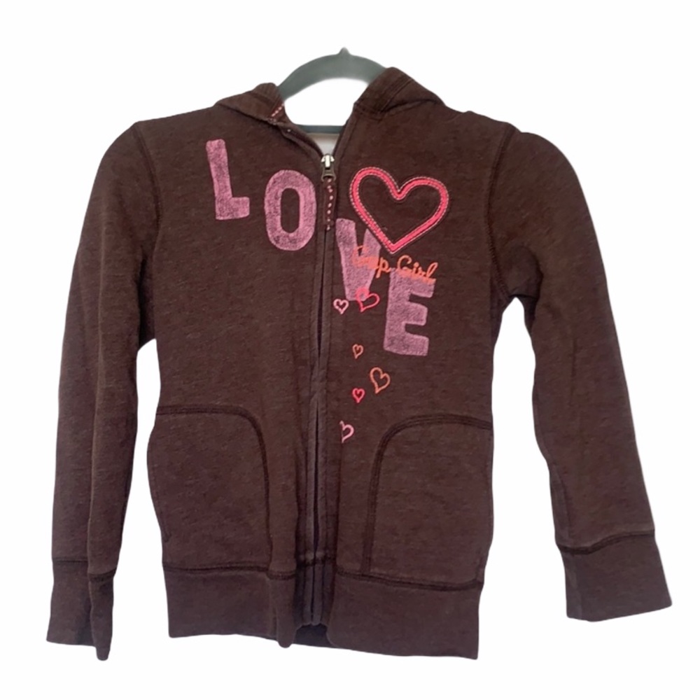 Gap Hooded Love Zip Jacket Brown Size Medium Girl's 8